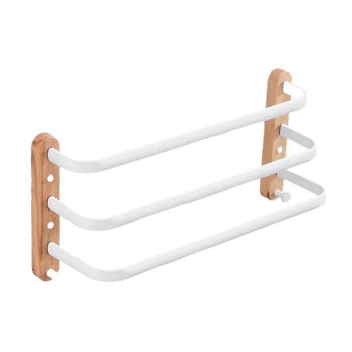 Towel Hanging Rod with Wood Base Towel Holder for Living Room Toilet three layer