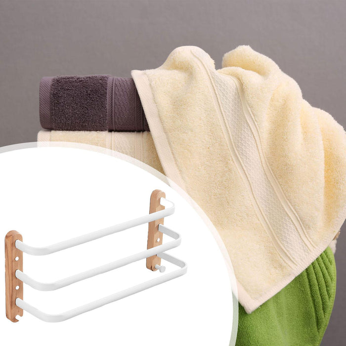 Towel Hanging Rod with Wood Base Towel Holder for Living Room Toilet three layer