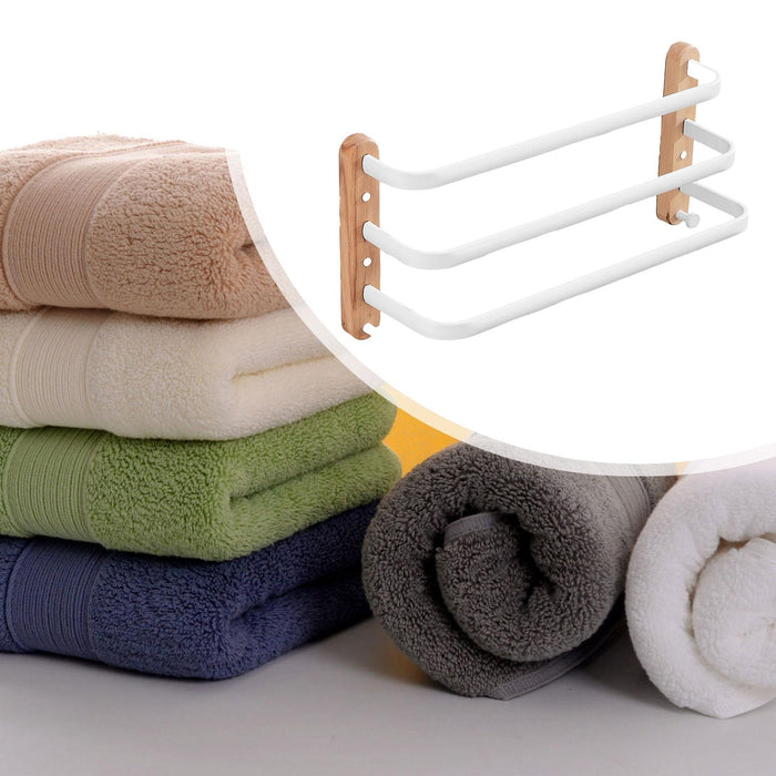 Towel Hanging Rod with Wood Base Towel Holder for Living Room Toilet three layer