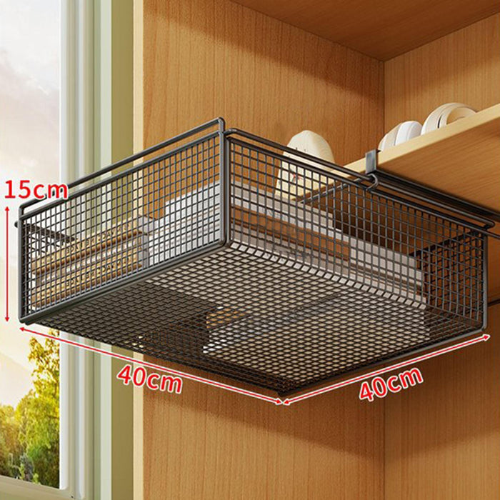 Hanging Pullout Drawer Basket Iron Storage Box for Cabinets Office Household L black