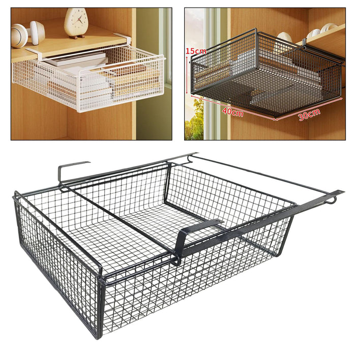 Hanging Pullout Drawer Basket Iron Storage Box for Cabinets Office Household M black