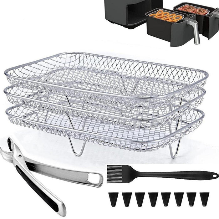 3Pcs Air Fryer Racks Layered Multi Layer Nonstick Stackable Fryer Grill Tray rectangle