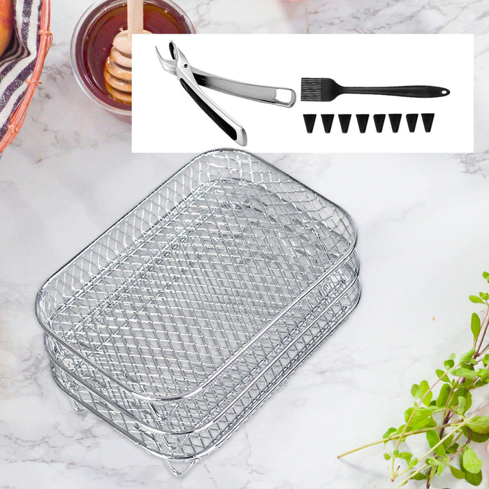 3Pcs Air Fryer Racks Layered Multi Layer Nonstick Stackable Fryer Grill Tray rectangle