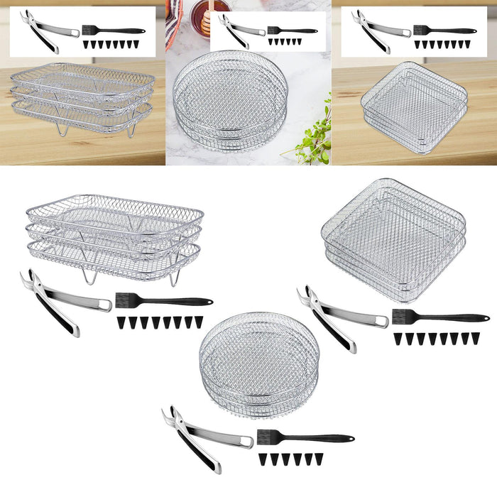 3Pcs Air Fryer Racks Layered Multi Layer Nonstick Stackable Fryer Grill Tray rectangle