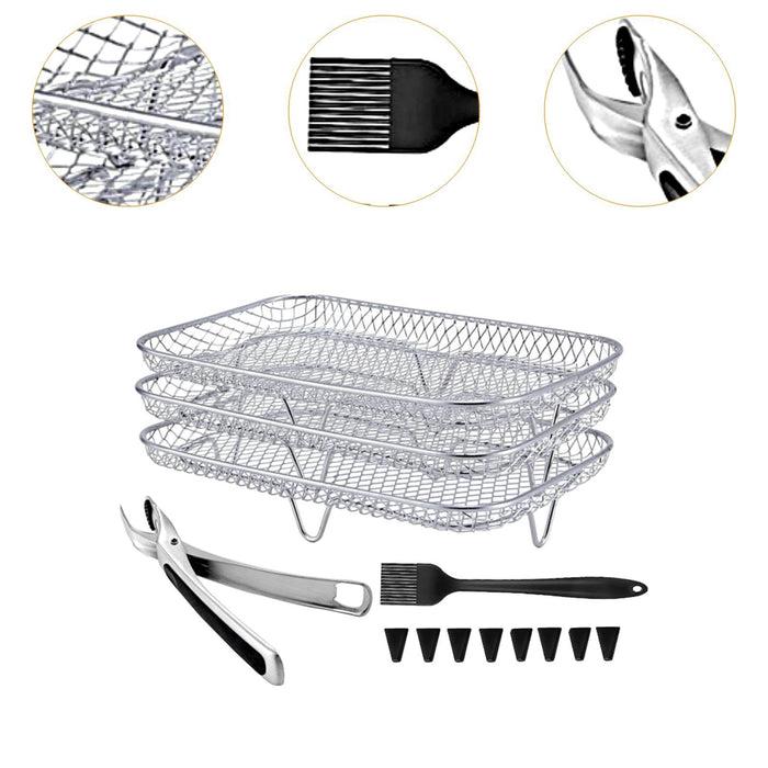 3Pcs Air Fryer Racks Layered Multi Layer Nonstick Stackable Fryer Grill Tray rectangle