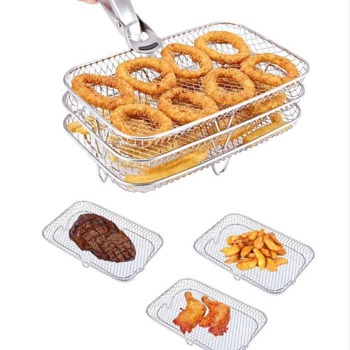 3Pcs Air Fryer Racks Layered Multi Layer Nonstick Stackable Fryer Grill Tray rectangle