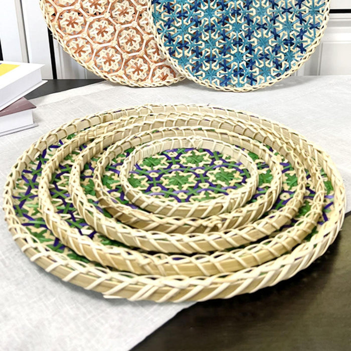 Bamboo Woven Basket Tray Handmade Food Serving Basket for Dinner Fruit Snack 15cm