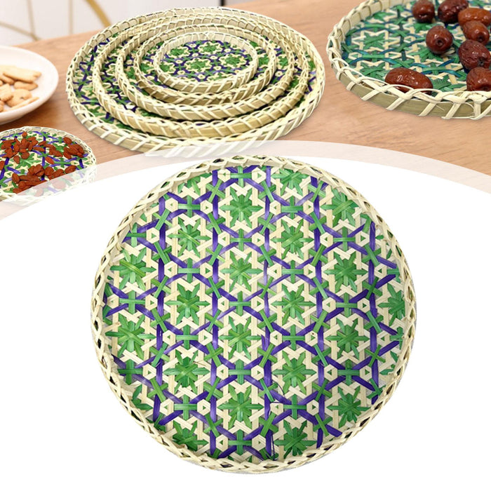 Bamboo Woven Basket Tray Handmade Food Serving Basket for Dinner Fruit Snack 25cm