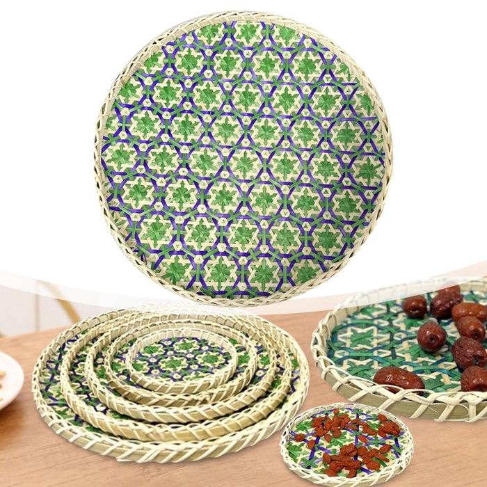 Bamboo Woven Basket Tray Handmade Food Serving Basket for Dinner Fruit Snack 35cm