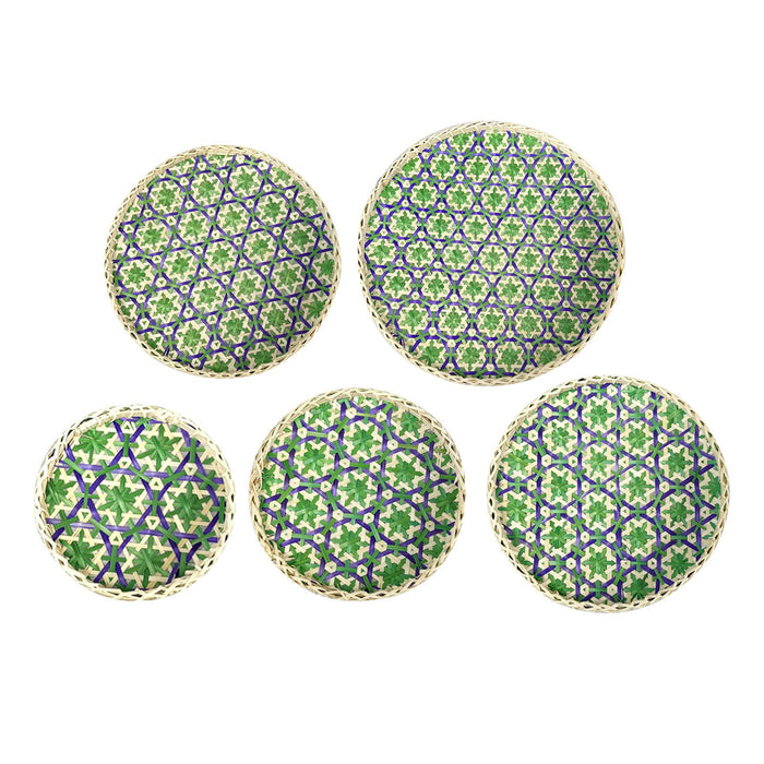 Bamboo Woven Basket Tray Handmade Food Serving Basket for Dinner Fruit Snack 5pcs