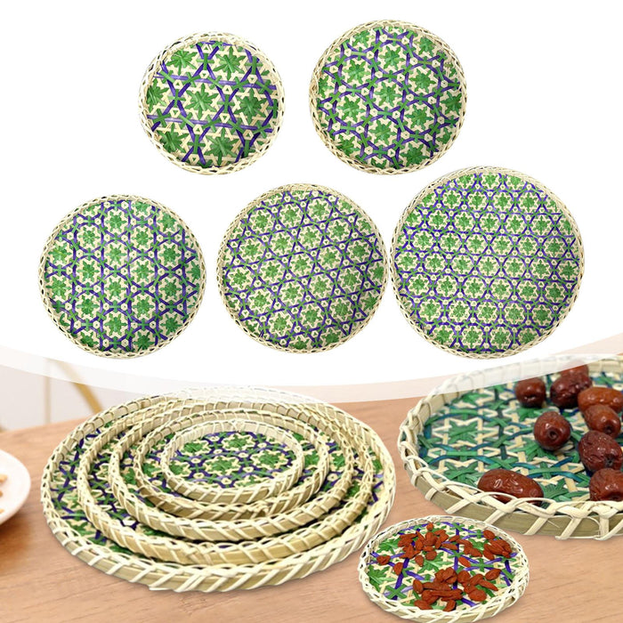 Bamboo Woven Basket Tray Handmade Food Serving Basket for Dinner Fruit Snack 5pcs