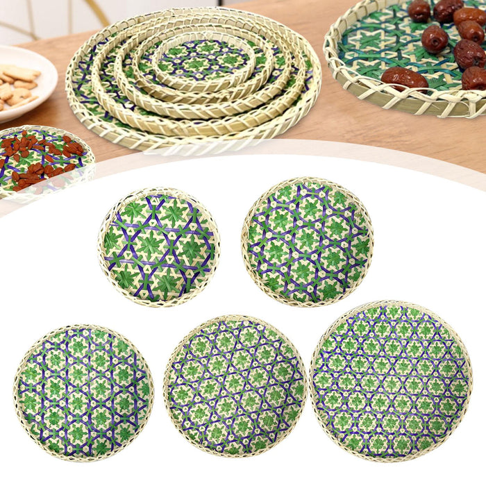 Bamboo Woven Basket Tray Handmade Food Serving Basket for Dinner Fruit Snack 5pcs