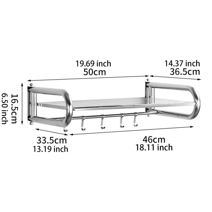 Microwave Oven Rack Stainless Steel Microwave Shelf Wall Mount for Household 50cm argent