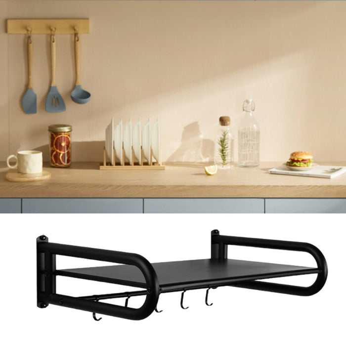 Microwave Oven Rack Stainless Steel Microwave Shelf Wall Mount for Household 40cm black