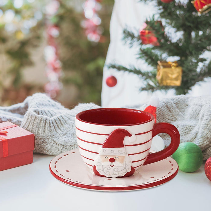 Tea Cup and Saucer Creative Santa Claus for Cappuccino Birthday Gift Wedding