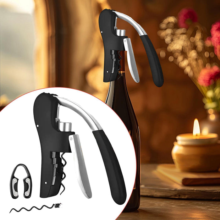 Crofta Wine Opener Kitchen Tools with Ergonomic Grip Manual for Home Bar Restaurant black 3 pieces