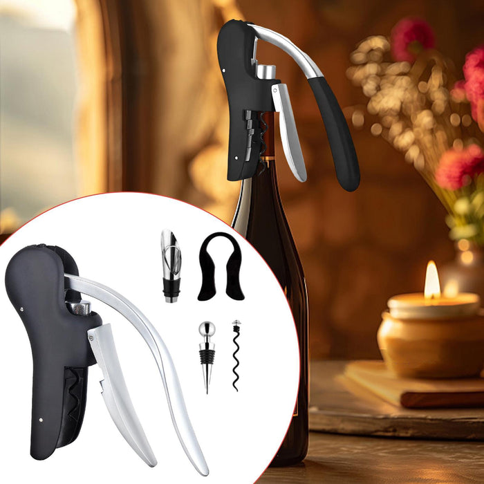 Crofta Wine Opener Kitchen Tools with Ergonomic Grip Manual for Home Bar Restaurant black 5 pieces