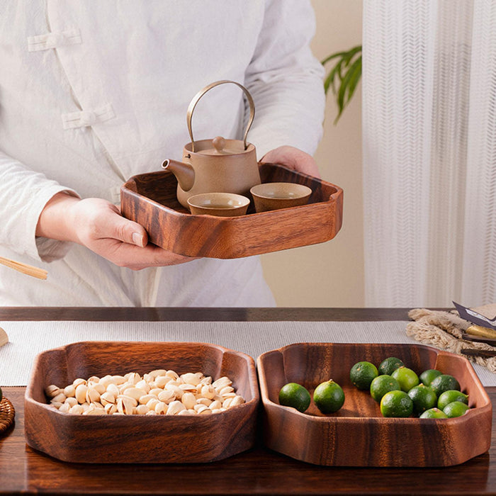 Walnut Wooden Serving Tray Food Dish Home Decor Square for Food Nut Cookies