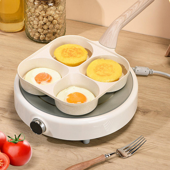 4 Cup Egg Frying Pan Household Sturdy Grill Frying Pan for Eggs Muffins Meat White