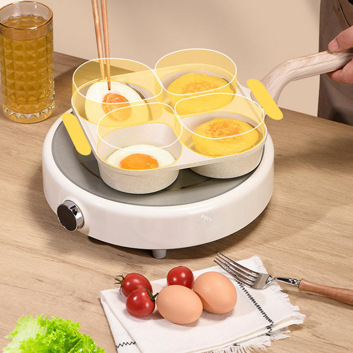 4 Cup Egg Frying Pan Household Sturdy Grill Frying Pan for Eggs Muffins Meat White