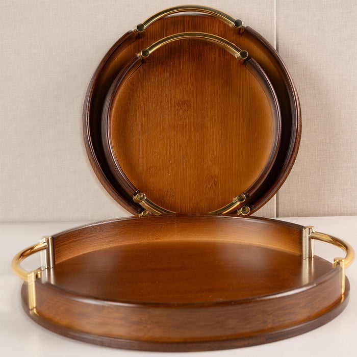 Serving Tray with Handles Round Jewelry Trinket Tray for Kitchen Table Decor 25x25x4.5cm