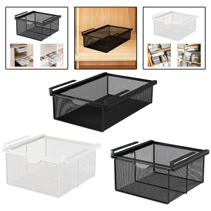 Under Shelf Wire Basket Hanging Pullout Drawer Basket for Office Home Closet Black S