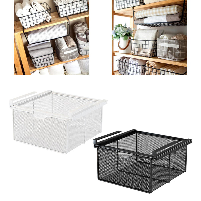 Under Shelf Wire Basket Hanging Pullout Drawer Basket for Office Home Closet White XL