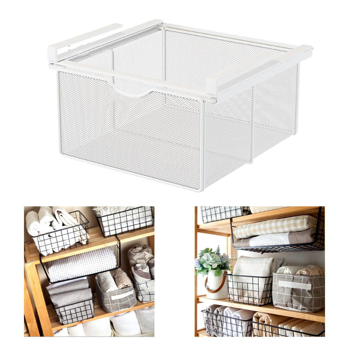 Under Shelf Wire Basket Hanging Pullout Drawer Basket for Office Home Closet White XL