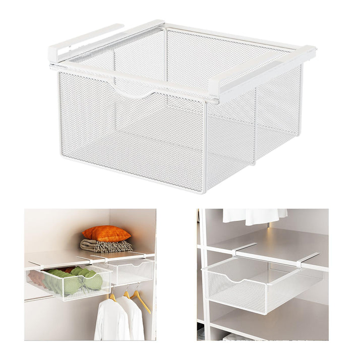 Under Shelf Wire Basket Hanging Pullout Drawer Basket for Office Home Closet White XL