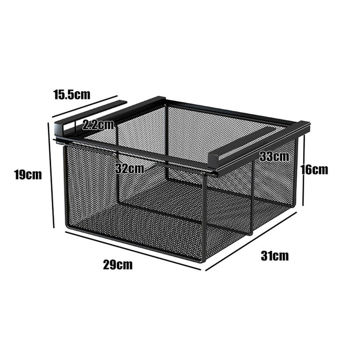 Under Shelf Wire Basket Hanging Pullout Drawer Basket for Office Home Closet Black XL