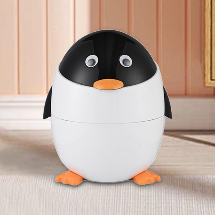 Trash Can Cute Penguin Garbage Can Flip Lid for Kitchen Bathroom Living Room