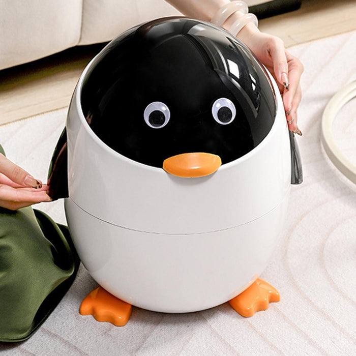 Trash Can Cute Penguin Garbage Can Flip Lid for Kitchen Bathroom Living Room