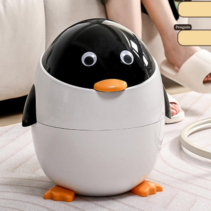 Trash Can Cute Penguin Garbage Can Flip Lid for Kitchen Bathroom Living Room