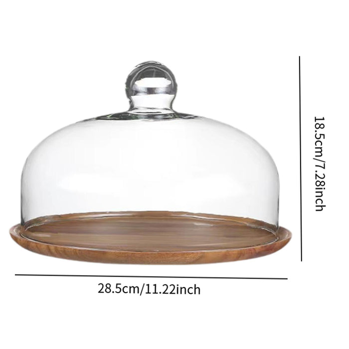 Wooden Cake Stand with Dome Cake Display Server Tray for Cream Party Kitchen 26cm lid