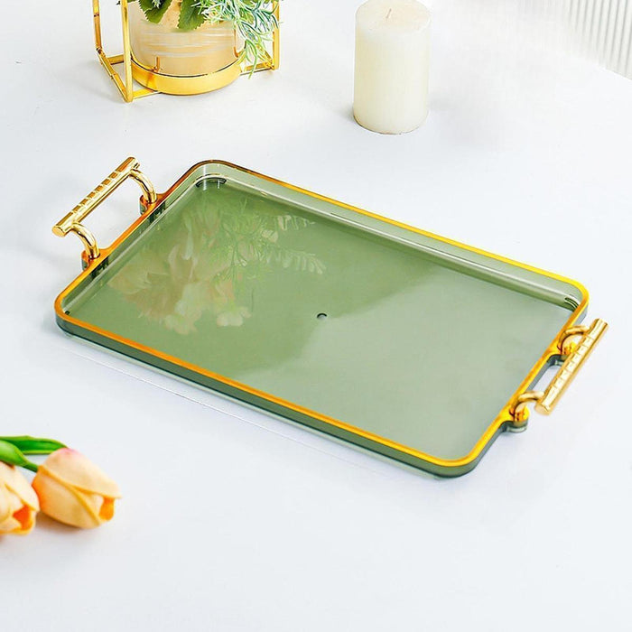 Serving Tray with Handles Rectangular Cosmetic Storage for Desk Office Hotel green