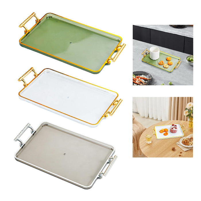 Serving Tray with Handles Rectangular Cosmetic Storage for Desk Office Hotel green