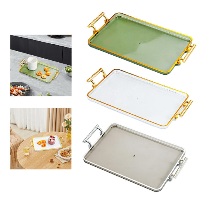 Serving Tray with Handles Rectangular Cosmetic Storage for Desk Office Hotel green