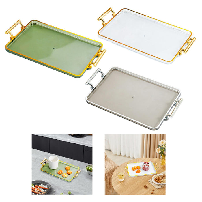 Serving Tray with Handles Rectangular Cosmetic Storage for Desk Office Hotel green