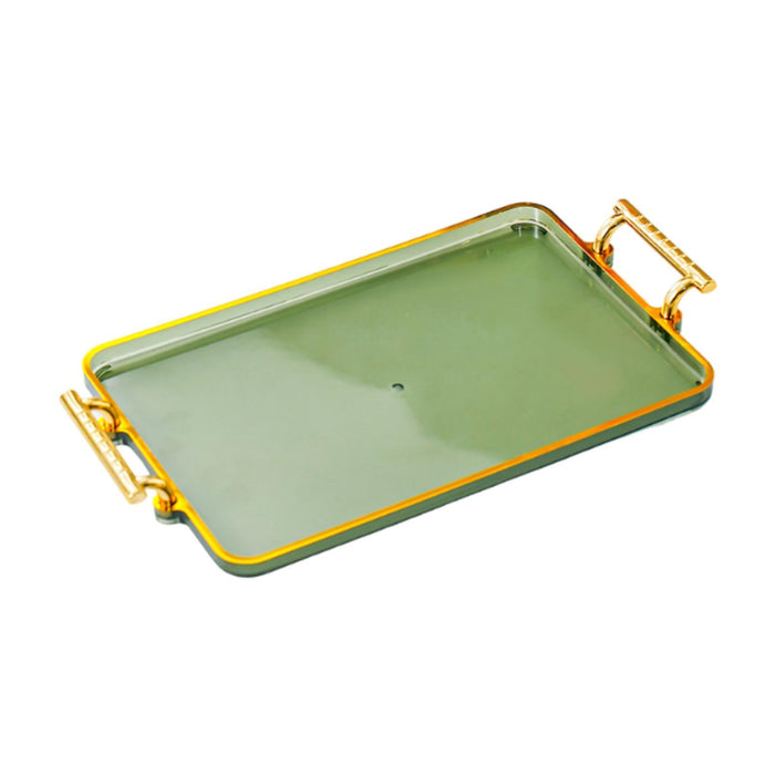 Serving Tray with Handles Rectangular Cosmetic Storage for Desk Office Hotel green