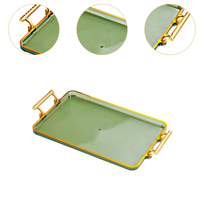 Serving Tray with Handles Rectangular Cosmetic Storage for Desk Office Hotel green