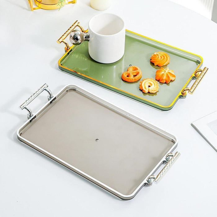 Serving Tray with Handles Rectangular Cosmetic Storage for Desk Office Hotel green