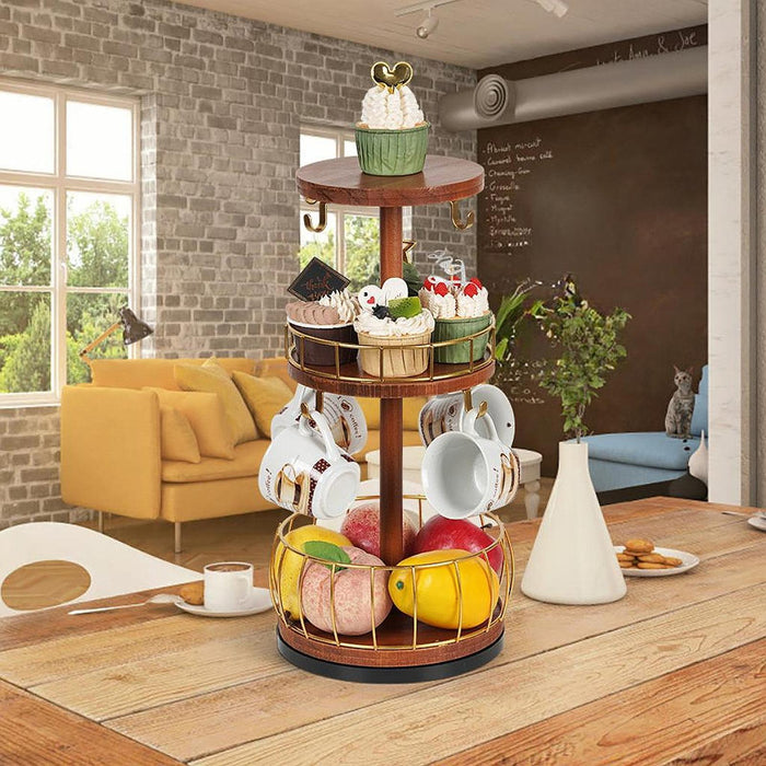 Countertop Coffee Mug Holder with Coffee Pod Basket 3 Tier Fruit Basket Bowl