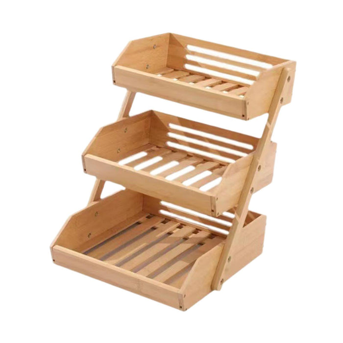 Bamboo Fruit Basket Pantry Shelves Vegetable Bread Basket for Pantry Kitchen 3 layer