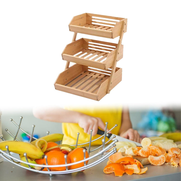 Bamboo Fruit Basket Pantry Shelves Vegetable Bread Basket for Pantry Kitchen 3 layer