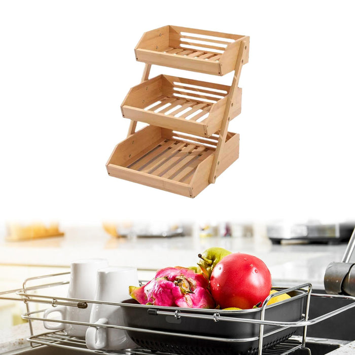 Bamboo Fruit Basket Pantry Shelves Vegetable Bread Basket for Pantry Kitchen 3 layer