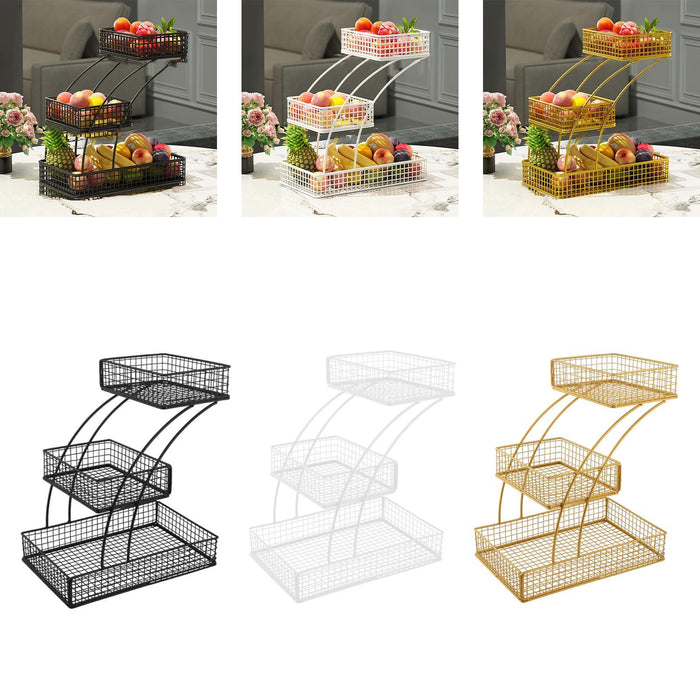 Crofta 3 Tier Countertop Fruit Basket Iron Fruit Holder for Potatoes Produce Onions Black