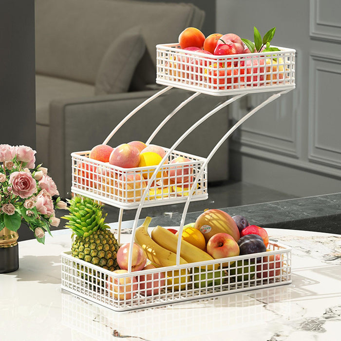 Crofta 3 Tier Countertop Fruit Basket Iron Fruit Holder for Potatoes Produce Onions White