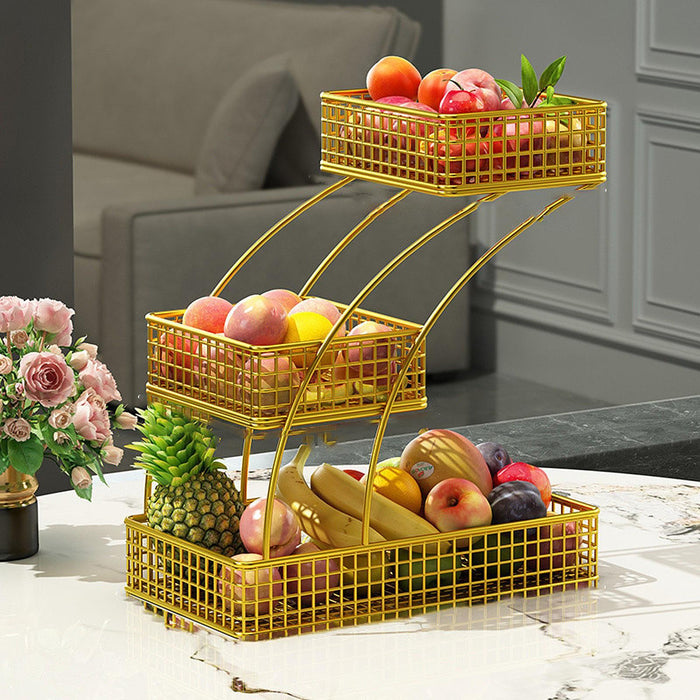 Crofta 3 Tier Countertop Fruit Basket Iron Fruit Holder for Potatoes Produce Onions Gold