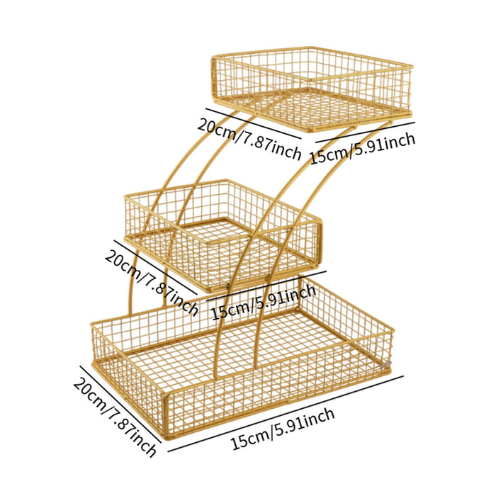 Crofta 3 Tier Countertop Fruit Basket Iron Fruit Holder for Potatoes Produce Onions Gold