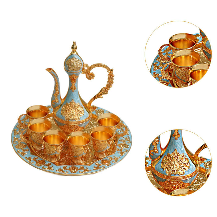 Turkish Teapot Set Metal Turkish Coffee Set for Housewarming Birthday Christmas light blue